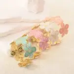 Enamel Flower Link Stainless Steel Gold-Plated Bangle