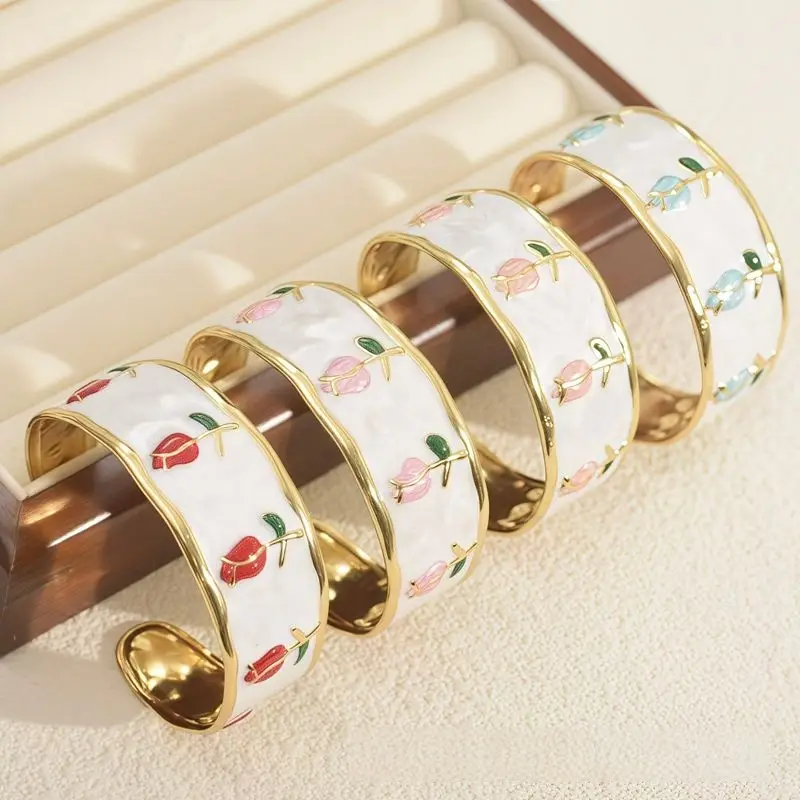 Gold-Tone Stainless Steel Tulip Enamel Bangle Gold-Tone Stainless Steel Tulip Enamel Bangle