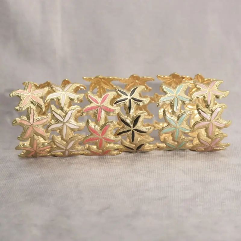 Enamel Starfish Link Stainless Steel Gold-Plated Bracelet