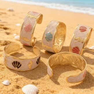 Stainless Steel Seashell & Seahorse Enamel Bangle
