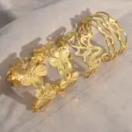 Gold-Tone Stainless Steel Floral Openwork Cuff Bracelet