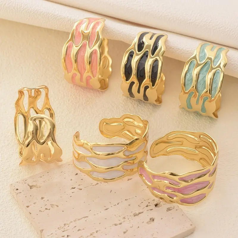 Enamel Wave Pattern Stainless Steel Bangle Enamel Wave Pattern Stainless Steel Bangle