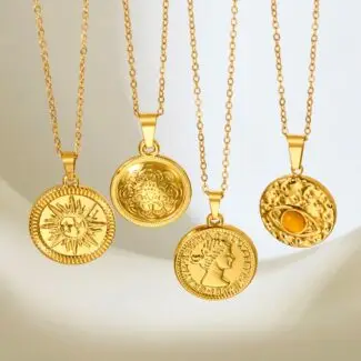 Vintage Medallion Coin Pendant Stainless Steel Gold Necklaces