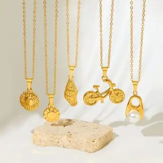 Diverse Theme Pattern Pendant Stainless Steel Gold Necklaces