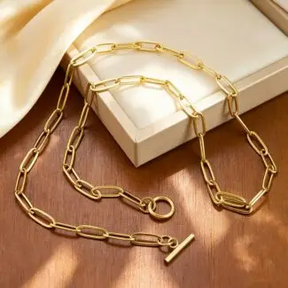 Paperclip Link Chain Toggle Clasp Stainless Steel Gold Necklaces