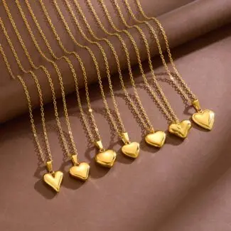 Multi?Style Mini Heart Charm Stainless Steel Gold Necklaces