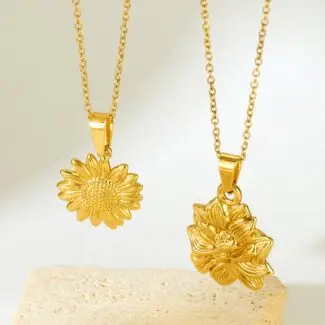 Textured Multi?Layer Flower Pendant Stainless Steel Gold Necklaces