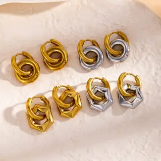 Interlocking Double-Ring Gold & Silver Earrings