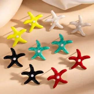 Multicolor Starfish Enamel Stainless Steel Earrings