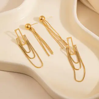Minimalist Long Geometric Chain Drop Earrings