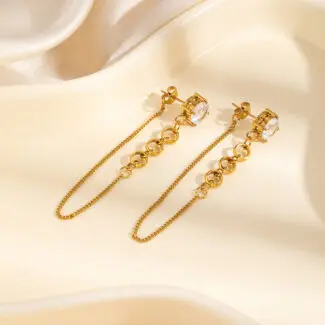 Slim Shiny Bar Long Chain Dangle Earrings