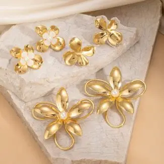 Hollow Flower Gold Stud Earrings, Assorted Sizes