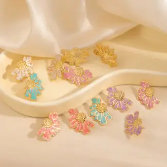 Multicolor Enamel Butterfly Gold Earrings
