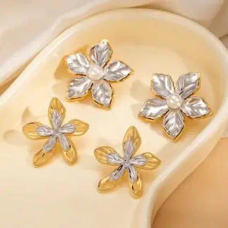 Hollow Shiny Four?Petal Flower Gold Studs